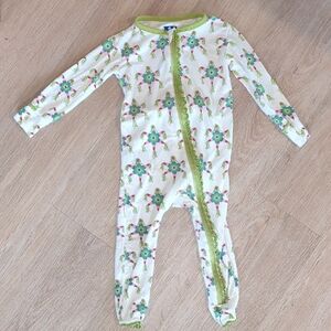 Kickee Pants Floral Footie with Green Trim 12-18 Months